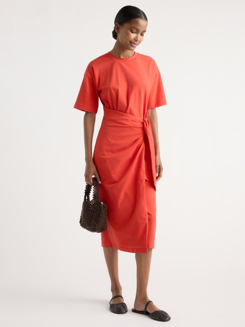 Modern Citizen Noa Organic Cotton T-Shirt Wrap Dress Size SCoral / Regular / S